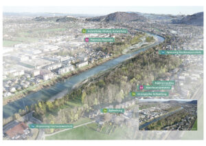 Plan der Salzach mit eingezeichneten Änderungen
