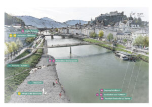 Plan der Salzach mit eingezeichneten Änderungen